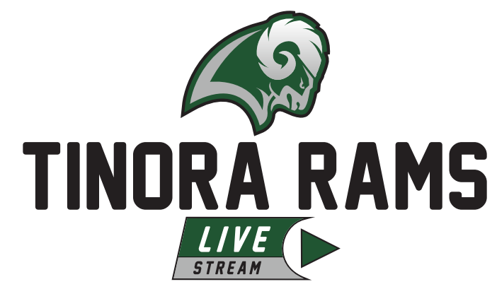 Logo of the Tinora Rams featuring a ram's head and the text 'TINORA RAMS LIVE STREAM.'
